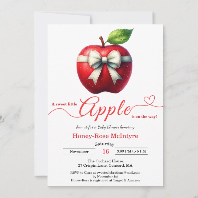 Convites A Little Apple Is On The Way | Fall Baby Shower  (Frente)