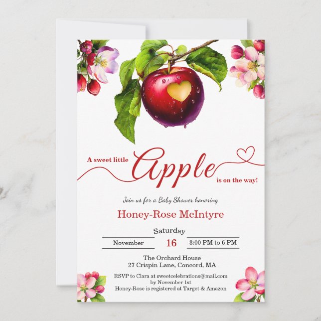 Convites A Little Apple Is On The Way | Fall Baby Shower  (Frente)