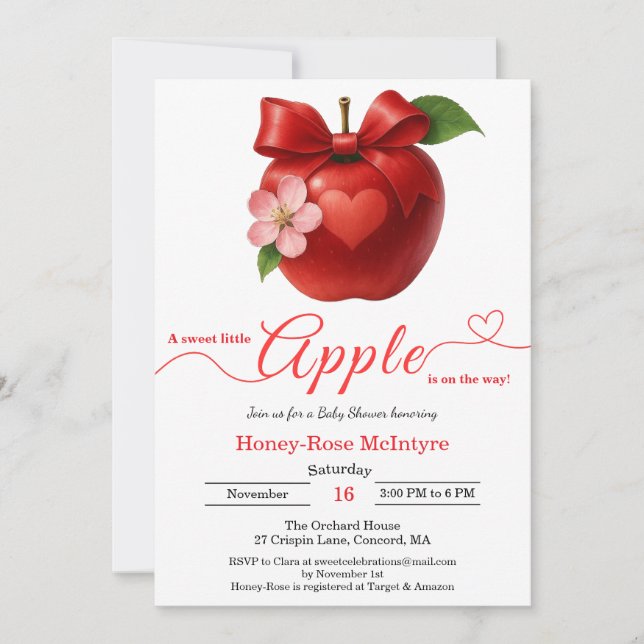 Convites A Little Apple Is On The Way | Fall Baby Shower  (Frente)