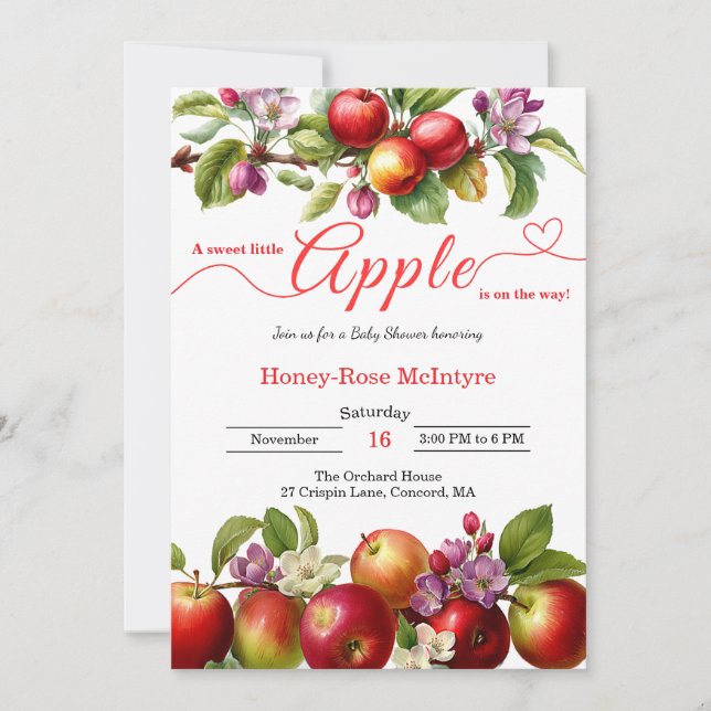 Convites A Little Apple Is On The Way | Fall Baby Shower  (Frente)