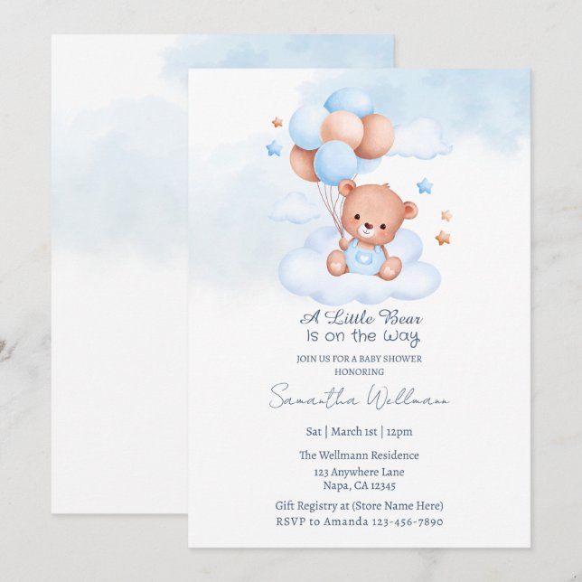 Convites A Little Bear Is on the Way Customizable Template  (Frente/Verso)
