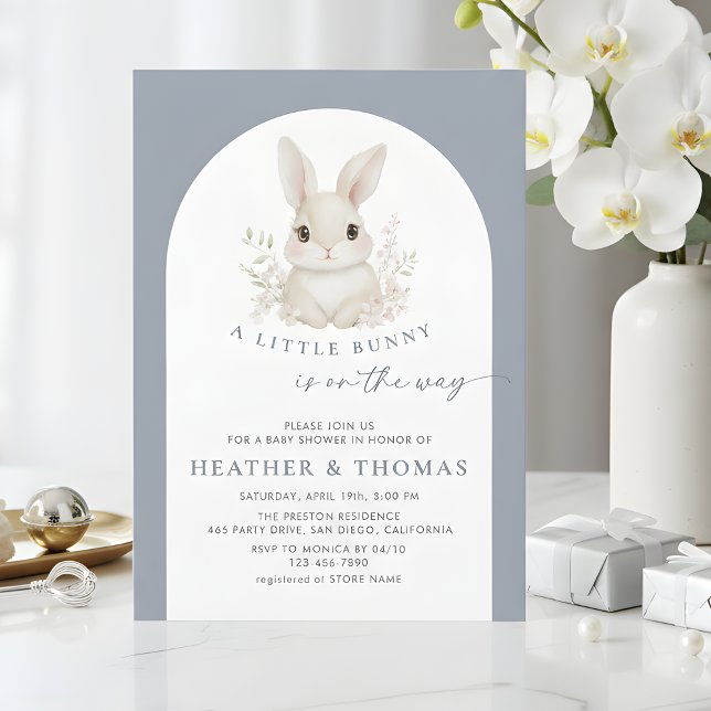 Convites A Little Bunny Elegant Dusty Blue Baby Shower (Criador carregado)