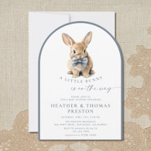 A Little Bunny Elegant Slate Blue QR Baby Shower