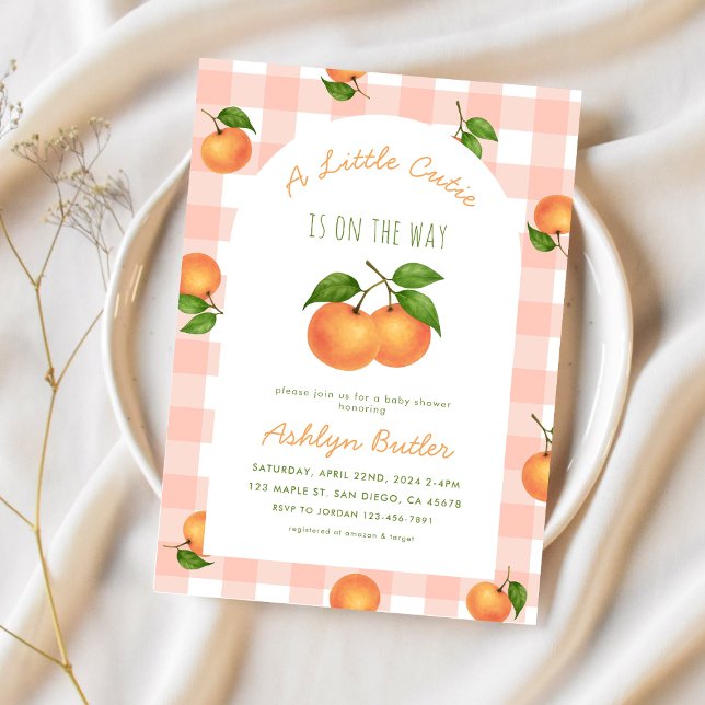 Convites A Little Cutie Citrus Pink Baby Shower Invitation (Criador carregado)