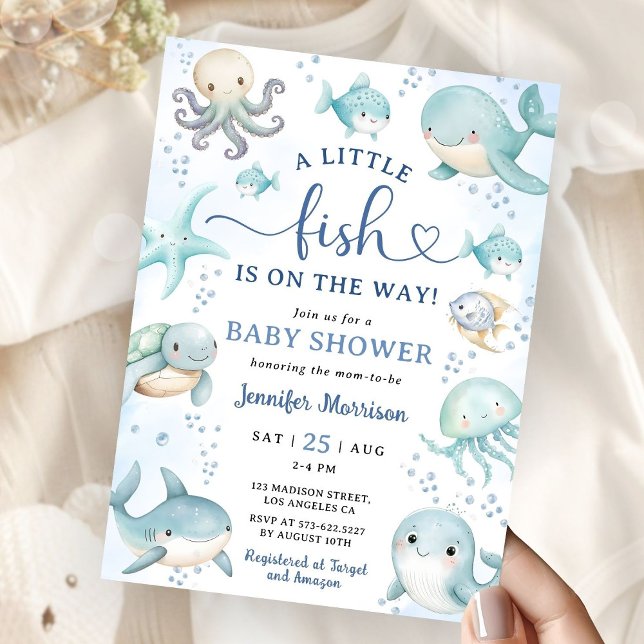 Convites A Little Fish Is On the Way Baby Shower Invitation (Criador carregado)
