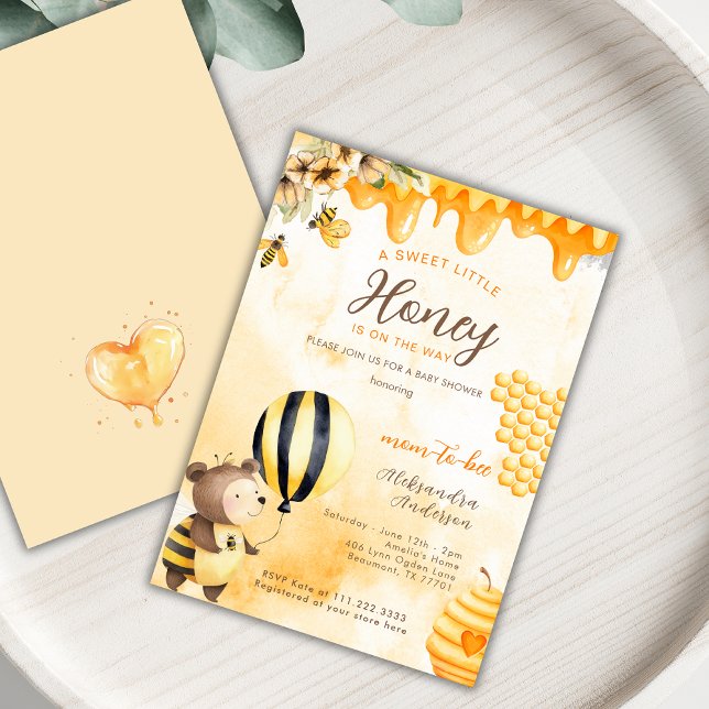 Convites A Little Honey On Way Bee Bear Floral Baby Shower  (Criador carregado)