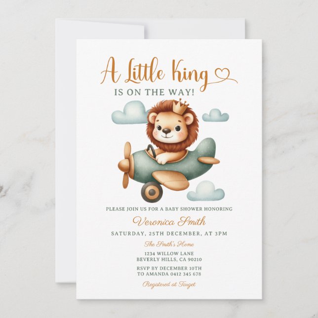 Convites A little King is on the way Cute Lion Baby Shower  (Frente)