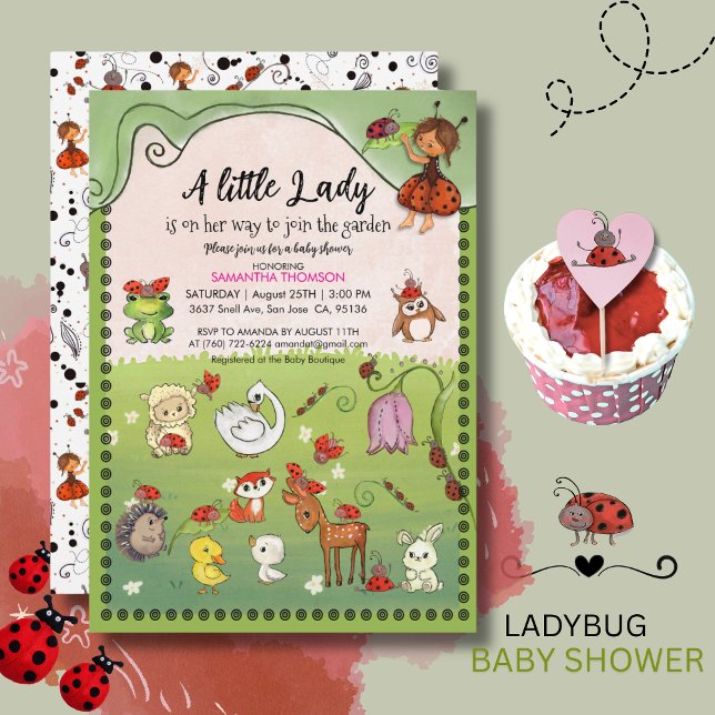 Convites A Little Lady is on Her Way Ladybug Garden (A Little Lady is on Her Way Ladybug Garden Invitation)