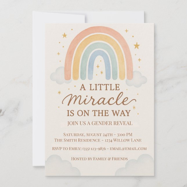 Convites A Little Miracle Is On The Way  Gender Reveal  (Frente)