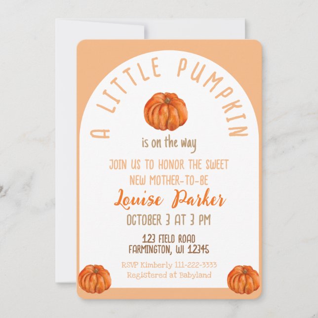 Convites A Little Pumpkin Baby Shower Invitation (Frente)