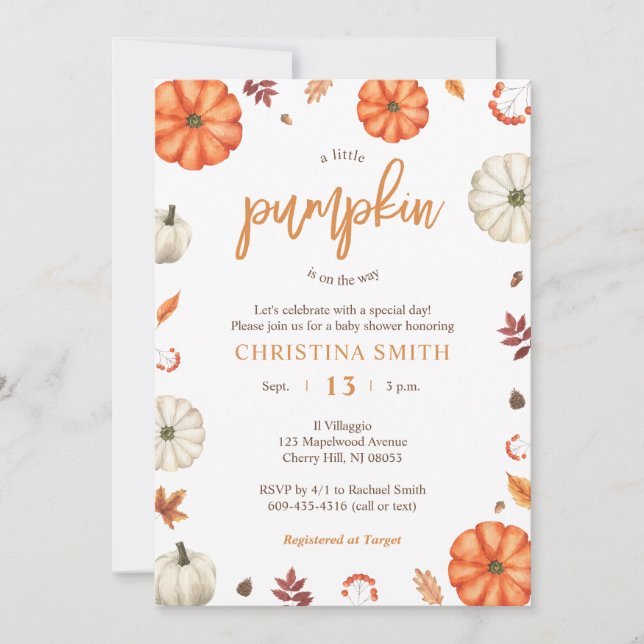 Convites A Little Pumpkin Baby Shower Invitations (Frente)