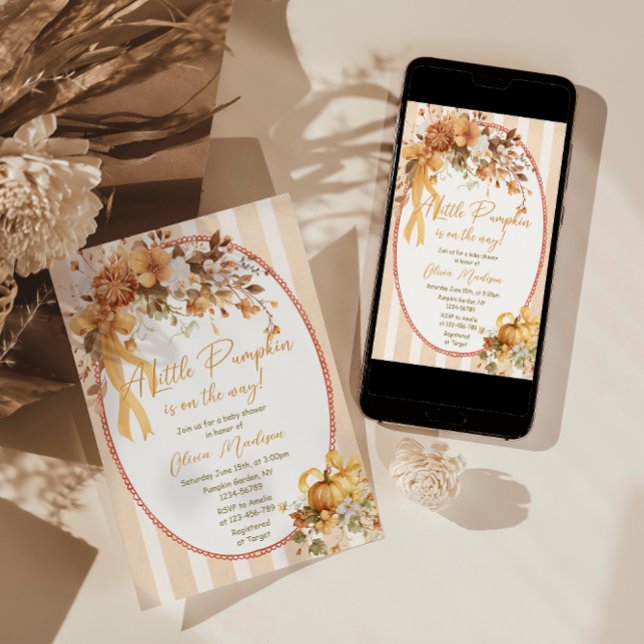 Convites A Little Pumpkin Floral Baby Shower Invitation (Criador carregado)