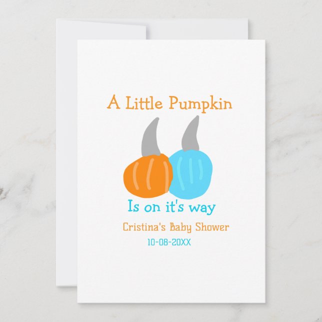 Convites A little pumpkin is on it's way baby shower orange (Frente)