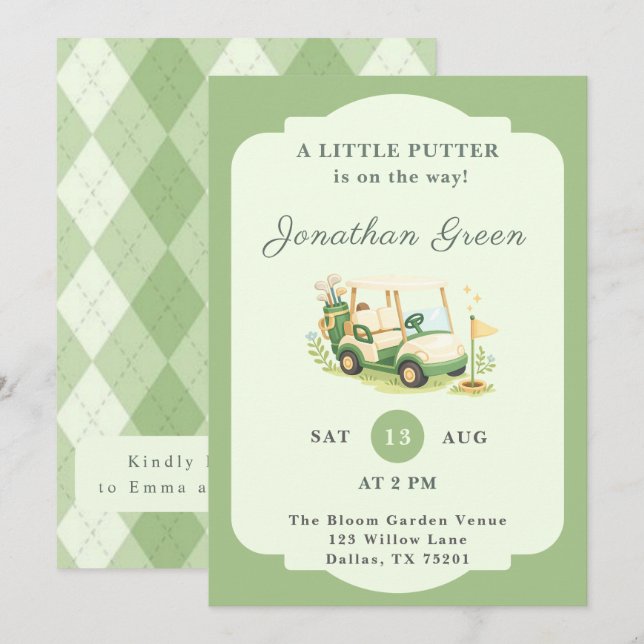 Convites A Little Putter Golf Cart Boy Shower (Frente/Verso)