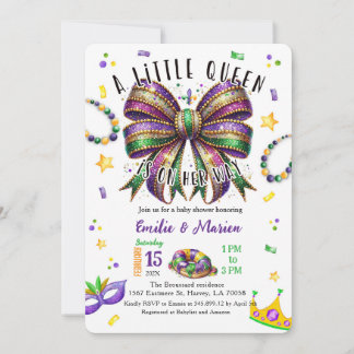 Convites A little Queen is on her way Mardi Gras Invitation