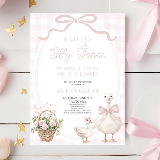 Convites A Little Silly Goose Pink Bow Floral Baby Shower (Criador carregado)