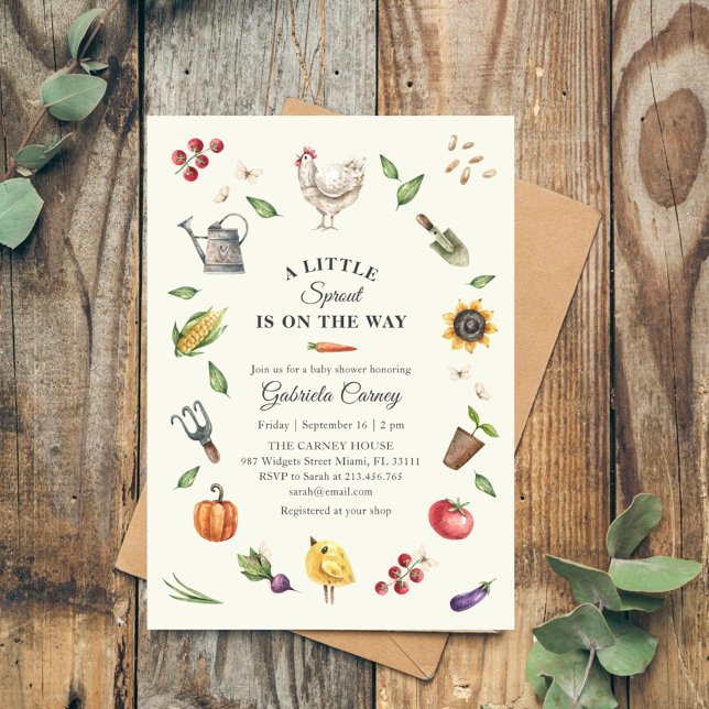 Convites A Little Sprout Is On the Way | Rustic Baby Shower (Criador carregado)