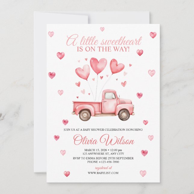 Convites A Little Sweetheart Baby Shower Invitation  (Frente)