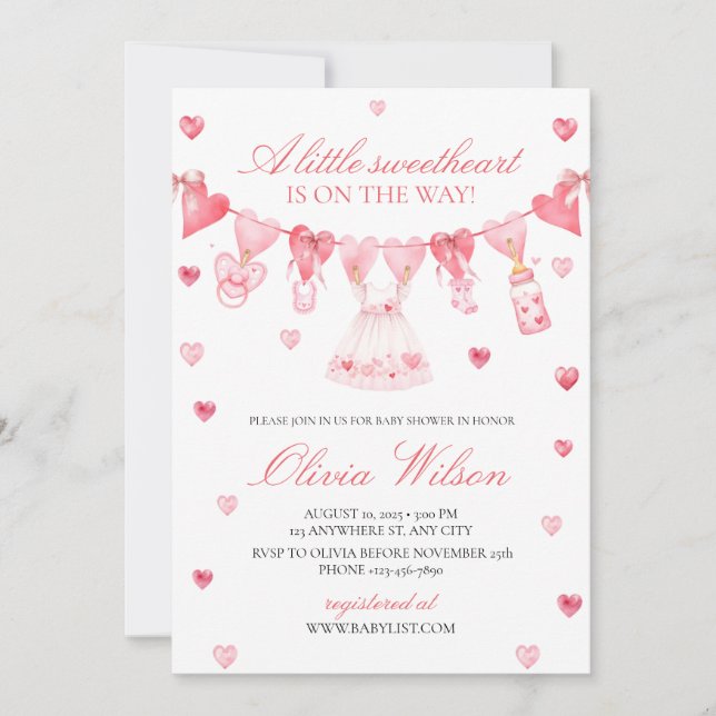 Convites A little sweetheart Baby Shower Invitation (Frente)