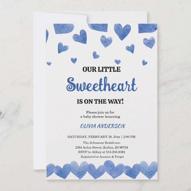 Convites A Little Sweetheart Blue Valentine Baby Shower  (Frente)