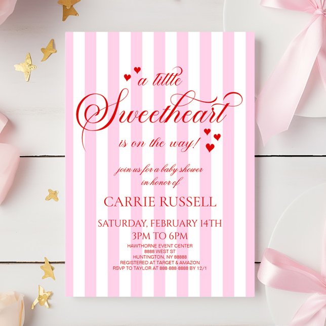 Convites A Little Sweetheart Pink Red Hearts Baby Shower (Criador carregado)