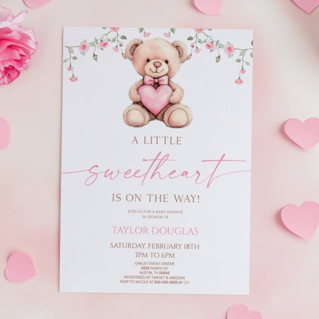 Convites A Little Sweetheart Pink Teddy Bear Baby Shower (Criador carregado)
