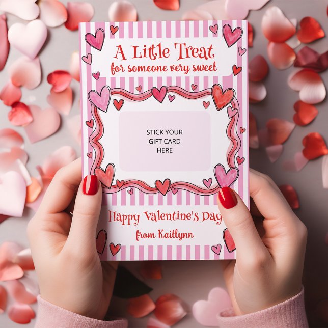 Convites A Little Treat Valentine's Gift Card Holder Card (Valentine's Day gift card holder - order printed or digital for DiY Printing)