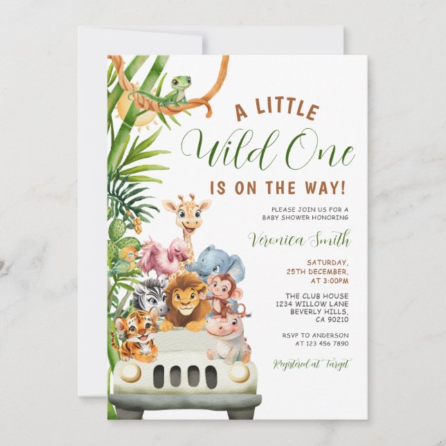 Convites A Little Wild One Baby Shower Forest Animals Truck (Frente)