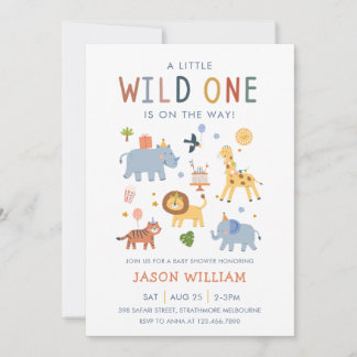 Convites A Little Wild One Safari Baby Animals Baby Shower