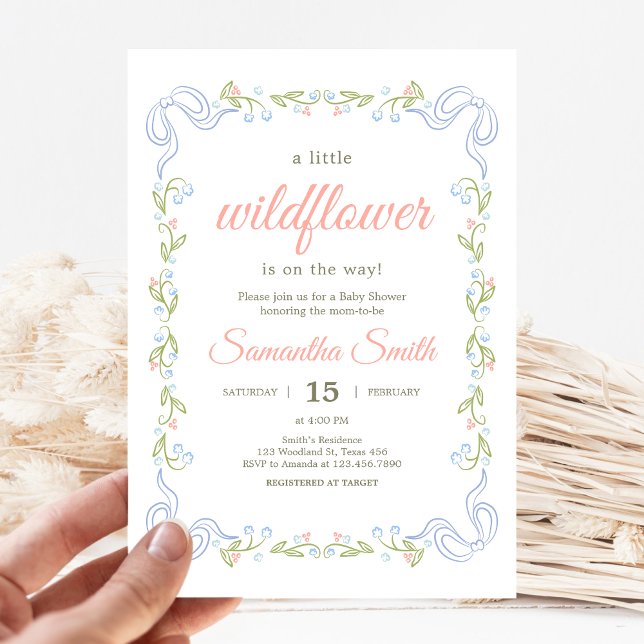 Convites A Little Wildflower Baby Shower ( Wildflower Baby Shower Invitaiton)