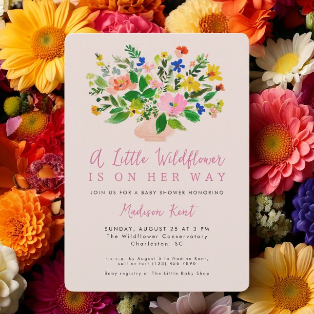 Convites A Little Wildflower Pink Girl Baby Shower (Criador carregado)