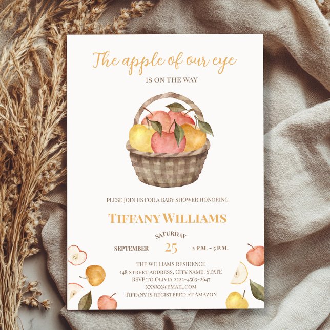 Convites A Maçã do nosso Chá de fraldas de queda (The apple of our eye autumn fall rustic baby shower invitation )