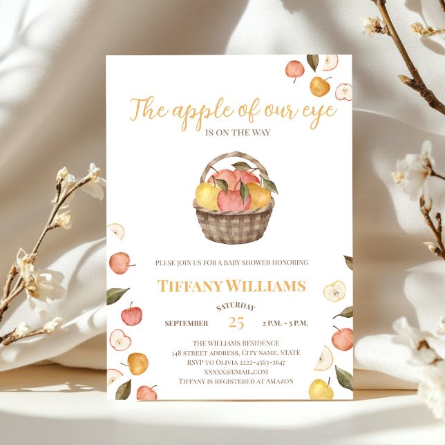 Convites A Maçã do nosso Chá de fraldas de queda (The apple of our eye autumn fall baby shower rustic invitation )