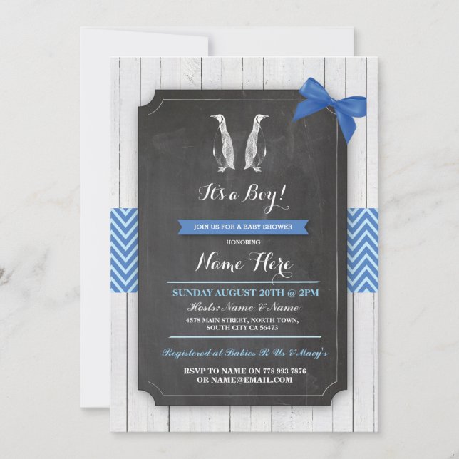 Convites A madeira azul do menino do partido de chá de (Frente)