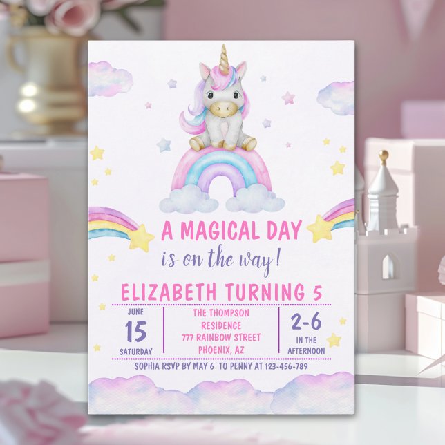 Convites A Magical Day is on the Way Unicorn Birthday Girl (Criador carregado)