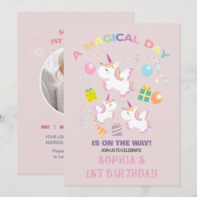 Convites A Magical Unicorn Birthday Invitation (Frente/Verso)