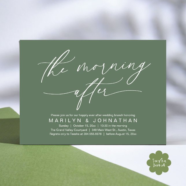 Convites A Manhã Após O Renascimento Moderno Do Casamento B (The Morning After Modern Romantic Post Wedding Elopement Brunch Invitation Card PDF in Sage Green)