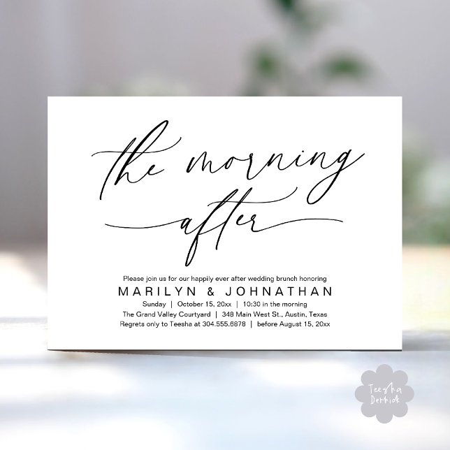 Convites A Manhã Após O Renascimento Moderno Do Casamento B (The Morning After Modern Romantic Post Wedding Elopement Brunch Invitation Card PDF in White Black)