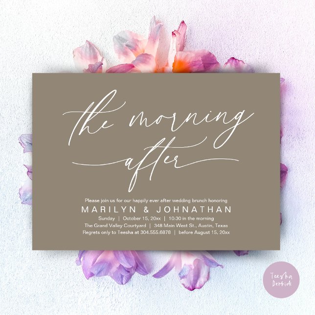 Convites A Manhã Após O Renascimento Moderno Do Casamento B (The Morning After Modern Romantic Post Wedding Elopement Brunch Invitation Card PDF in Taupe Brown)