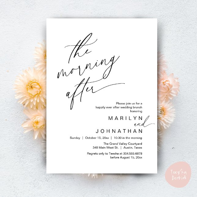 Convites A Manhã Depois, Felizmente Depois De Brunch (The Morning After, Happily Ever After Brunch Invites Card PDF Romantic Aesthetic Black White)