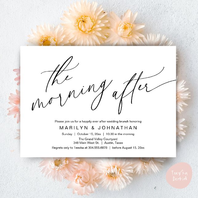 Convites A Manhã Depois, Felizmente Depois De Brunch (The Morning After, Happily Ever After Brunch Invites Card PDF Romantic Aesthetic Black White)