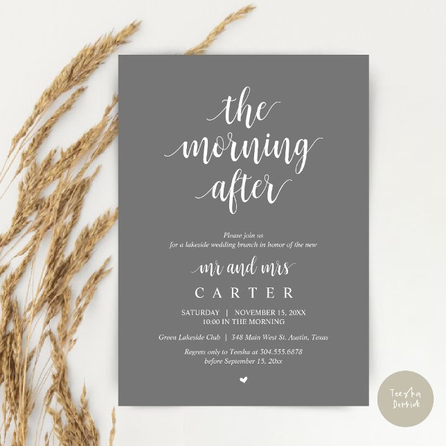 Convites A Manhã Depois, Postar a Celebração de Brunch (The Morning After, Modern Post Wedding Brunch Celebration Invitation Card, PDF, in Dark Grey)