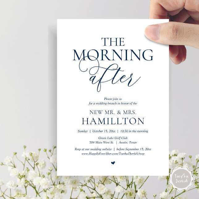 Convites A Manhã Depois, Postar a Celebração de Brunch (The Morning After, Modern Post wedding Brunch Lunch Celebration Invitation Card, PDF, navy Blue)