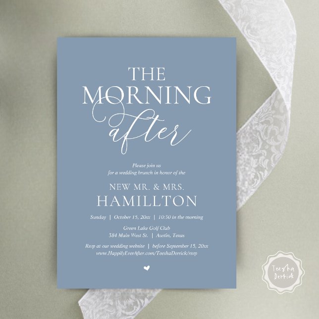 Convites A Manhã Depois, Postar a Celebração de Brunch (The Morning After, Modern Post wedding Brunch Lunch Celebration Invitation Card, PDF, Dusty Blue)