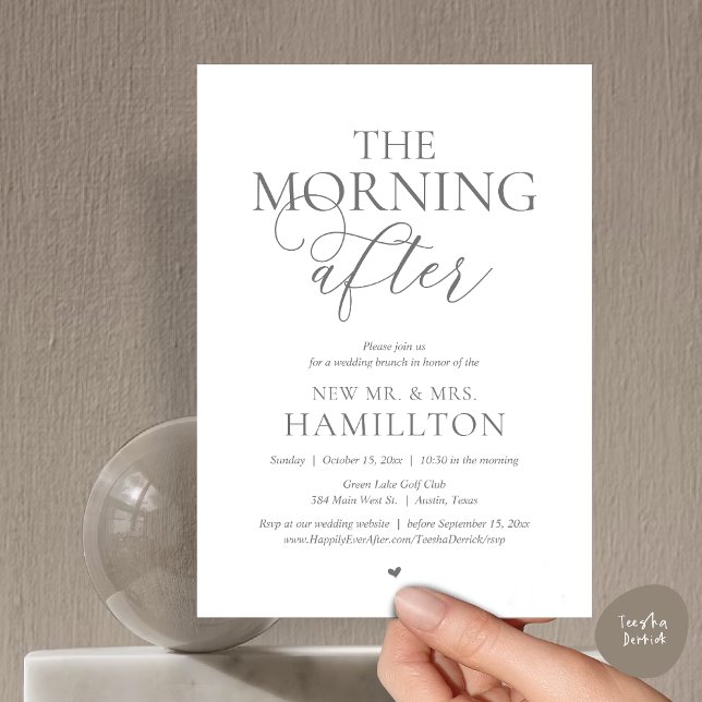 Convites A Manhã Depois, Postar a Celebração de Brunch (The Morning After, Modern Post wedding Brunch Lunch Celebration Invitation Card, PDF, Dark Grey)