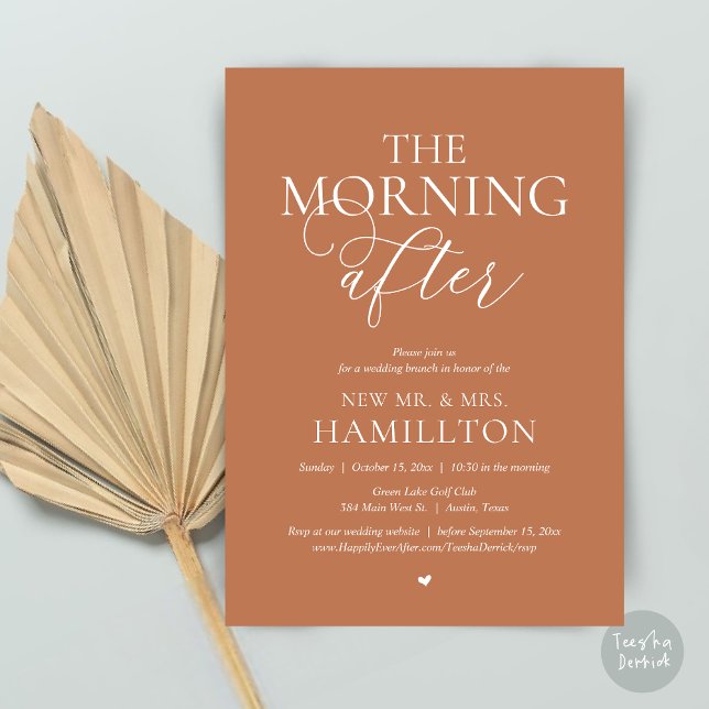 Convites A Manhã Depois, Postar a Celebração de Brunch (The Morning After, Modern Post wedding Brunch Lunch Celebration Invitation Card, PDF, Copper Brown)