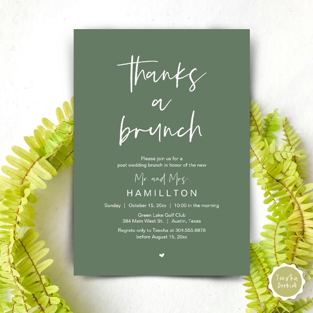 Convites A Manhã Depois, Poste Casamento Brunch (The Morning After, Post Wedding Brunch Invitation Card Thanks a brunch in Sage green)