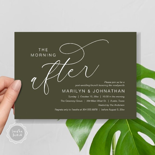 Convites A Manhã Depois, Poste Casamento Brunch Obrigado (The Morning After, Post Wedding Brunch Appreciate Thank You Invitation Card PDF Olive Green)