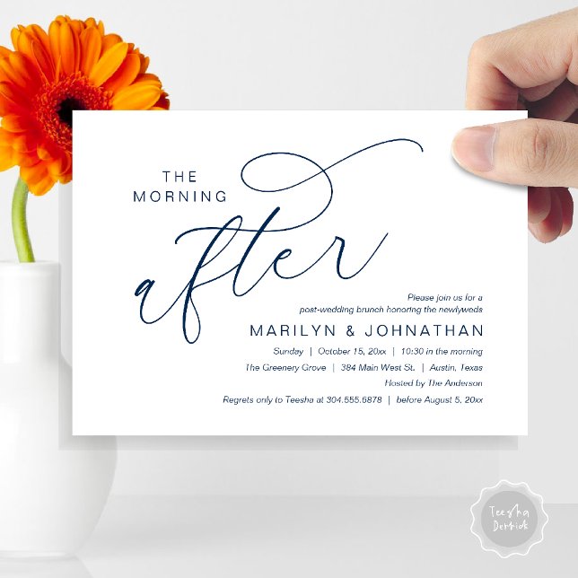 Convites A Manhã Depois, Poste Casamento Brunch Obrigado (The Morning After, Post Wedding Brunch Appreciate Thank You Invitation Card PDF Navy Blue)