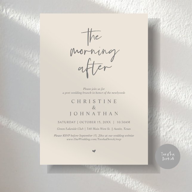 Convites A Manhã Depois, Poste Moderno Casamento Brunch (The Morning After, Modern Post wedding brunch invitation card, PDF, in Dark Grey and Cream)